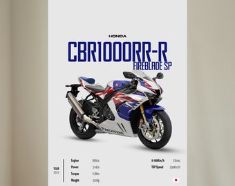 Honda CBR1000 RR-R Fireblade SP 2023 - Déco murale moto Motor Line Art pour un motocycliste Motorcycle Digital Motorsports Digital