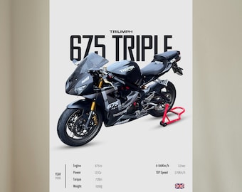Triumph 765 TRIPLE 2006 - Arte de línea de motor Deco de pared de motocicleta para un motociclista Motocicleta Digital Motorsports Digital