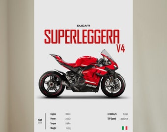 PANIGALE Superleggera V4 DUCATI - Motorcycle POSTER Wall Art Decor Motor Line Art Perfect Gift For Motorcyclist Motorsports Motorbike Prints