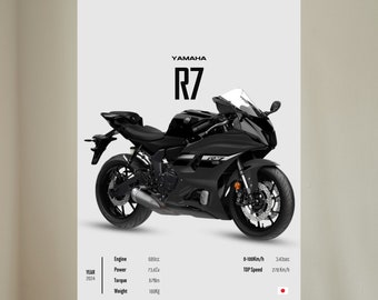 YAMAHA R7 2024 [Black] - Motorcycle Wall Deco Motor Line Art For A Motorcyclist Motorcycle Digital Motorsports Digital Motorbike Prints