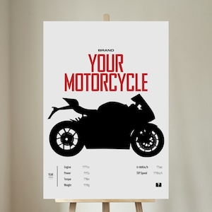 PERSONALISIERTES MOTORRAD-Detail-POSTER Digital - Individuelle Motorrad-Deko-Motor-Line-Art für Motorradfahrer Digitale Motorsport-Drucke