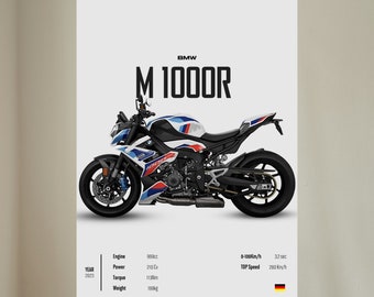 BMW M 1000 R 2023 -MOTORRAD Wandposter Digitaler Download Perfektes Geschenk für Motorradbegeisterte Wanddeko Motor Line Art