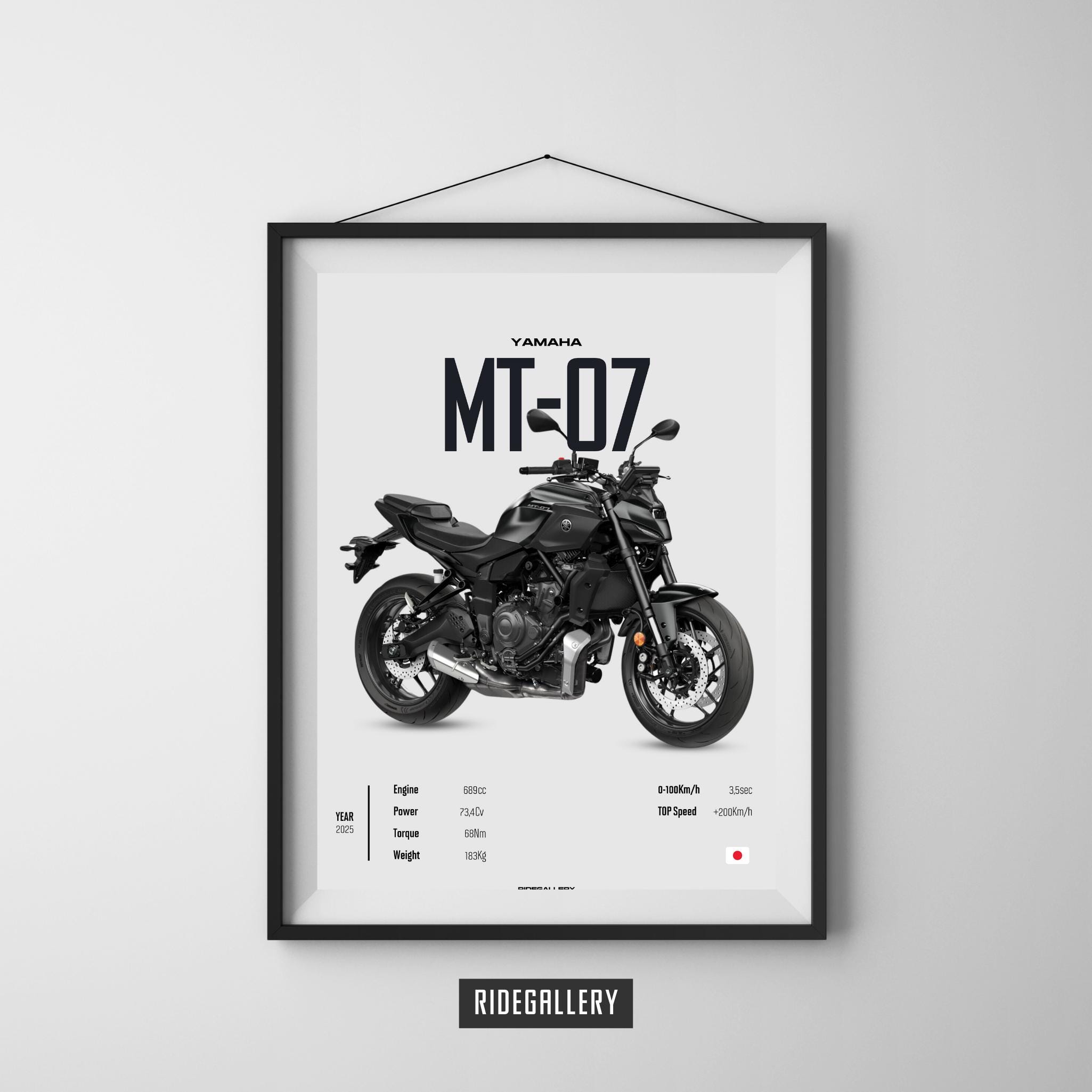YAMAHA MT-07 (2025) BLACK - Motorcycle Wall Deco Motor Line Art