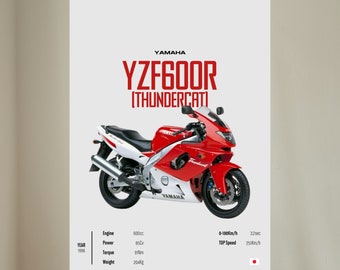 YAMAHA YZF 600 R Thundercat 1996 [Red] - Motorcycle Wall Deco Motor Line Art For A Motorcyclist Motorcycle Digital Motorsports Digital