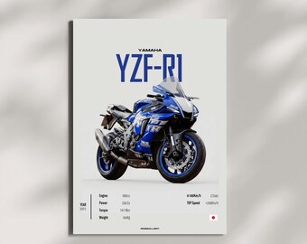 YAMAHA YZF R1 2023 SUperBike- Motorcycle Wall Deco Motor Line Art For A Motorcyclist Motorcycle Digital Motorsports Digital Motorbike Prints