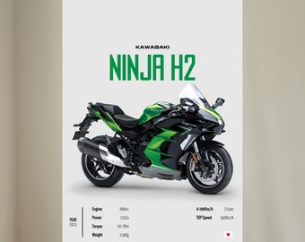 KAWASAKI オートバイ バイク ポスター Amazon.co.jp: Bigwig Prints Kawasaki Ninja H2R ポスター