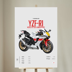 YAMAHA R1 2023 [World GP 60th Anniversary] - Motorcycle Wall Deco Motor Line Art For A Motorcyclist Motorcycle Digital Motorsports Digital