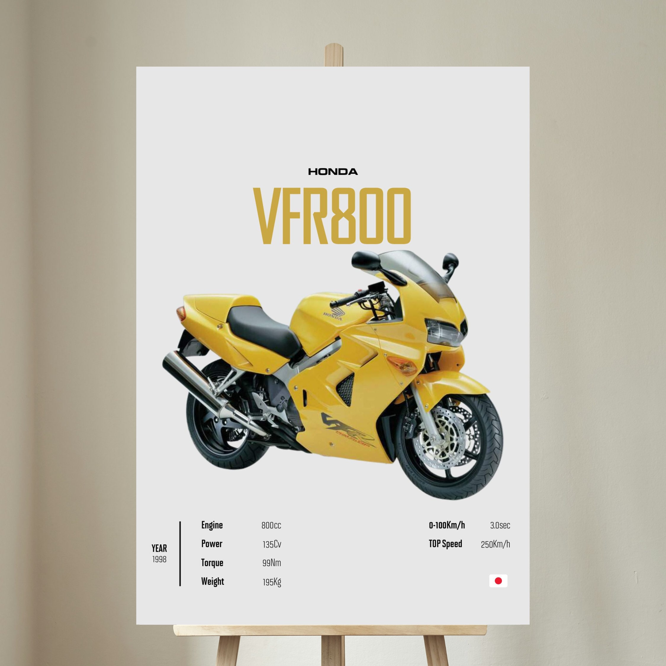 Honda VFR 800 1998 [yellow] - Motorcycle Wall Deco Motor Line Art