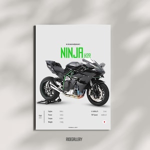 KAWASAKI Ninja H2R 2022 - Motorcycle Japanese Poster Wall Art Wall Décor Tokyo Motor Line Art Gift For Sport Bike Lovers