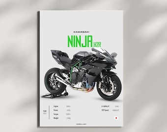 KAWASAKI Ninja H2R 2022 - Motorcycle Japanese Poster Wall Art Wall Décor Tokyo Motor Line Art Gift For Sport Bike Lovers
