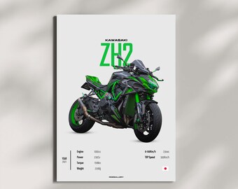 KAWASAKI ZH2 - Z1000 2021 NAKED - Motorcycle Japanese Poster Wall Art Wall Décor Tokyo Motor Line Art Gift For Sport Bike Lovers