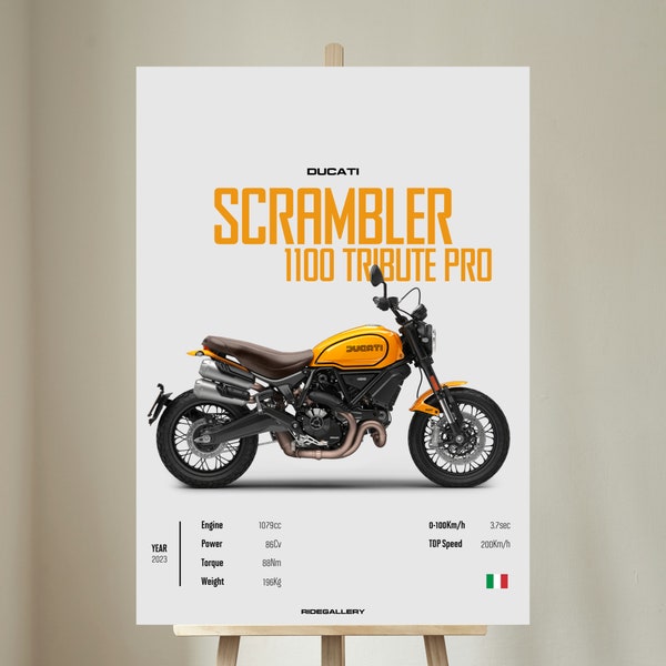 DUCATI SCRAMBLER 1100 Tribute Pro - Motorcycle Wall Deco Motor For A Motorcyclist Motorcycle Digital Motorsports Digital Motorbike Prints