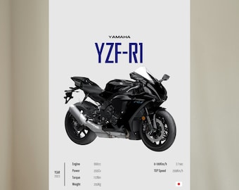 YAMAHA R1 2023 [Black] - Motorcycle Wall Deco Motor Line Art For A Motorcyclist Motorcycle Digital Motorsports Digital Motorbike Prints
