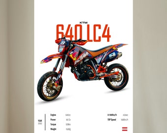 Poster Ktm Lc640 KTM 640 LC 2002 Motorcycle Wall Deco Motor Line