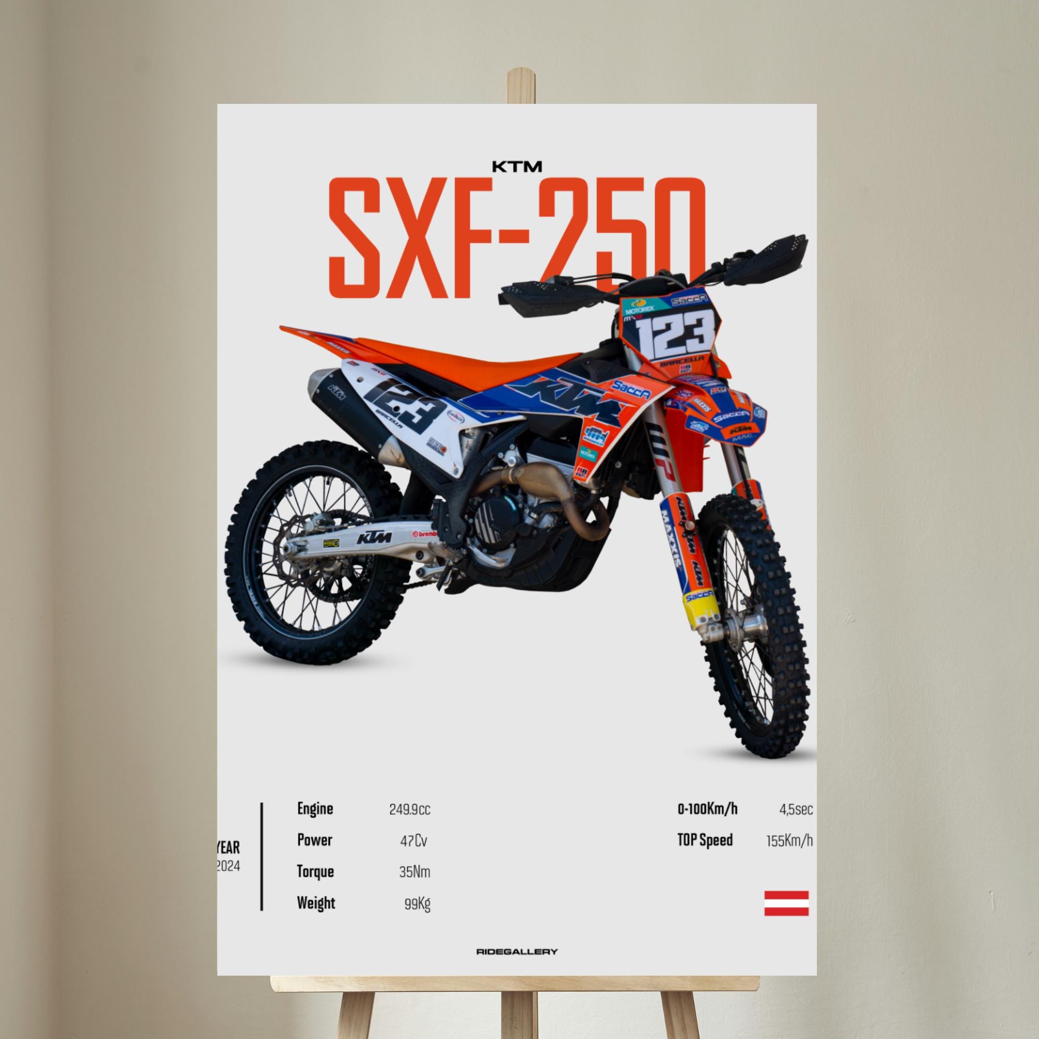 KTM SXF 250 Enduro 2024 - Motorcycle Wall Deco Motor Line Art for