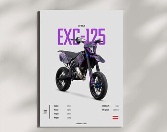 KTM EXC 125 Motard 2017 - Motorcycle Wall Deco Motor Line Art For A Motorcyclist Motorcycle Digital Motorsports Digital Motorbike Prints
