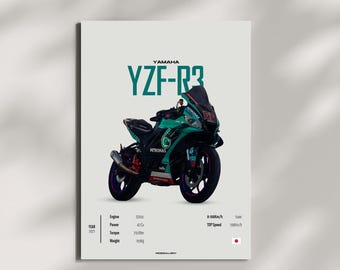 YAMAHA YZF R3 RACE 2021 - SUperBike Wall Deco Motor Line Art For A Motorcyclist Motorcycle Digital Motorsports Digital Motorbike Prints