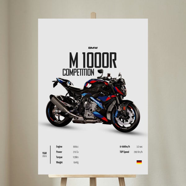 BMW M 1000 R Competition 2024 - Déco murale moto Motor Line Art pour un motocycliste Digital Motorsports Digital Motorcycle Prints