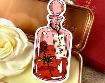 Drink Me Potion Sticker: Alice in Wonderland Rose Bottle, Laptop Decal