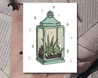 Succulent Terrarium Art Print: Cottagecore Botanical Decor