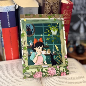 Kiki&#39;s raamkunstafdruk | Kiki&#39;s bezorgservice print | Cottagecore-kunstafdruk | door studio ghibli geïnspireerde originele kunst | anime kunstafdruk