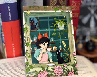 Stampa artistica di Kiki Witchcore: Cottagecore Anime Art (5 x 7 pollici)