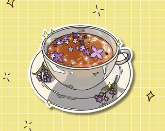 Purple Flower Tea Sticker: Glossy Cottagecore Journal Decor