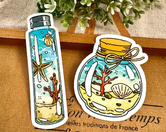 Sea Sticker Pack: Summer Beach Bottle Stickers, Junk Journal (2pc)