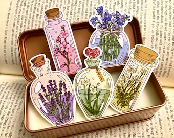 Pack d'autocollants philtre de fleurs | Lot de 5 autocollants pour plantes | Sticker Witchcore | Sticker pour journal indésirable | Sticker pour agenda | Sticker apothicaire