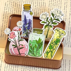 Pack d'autocollants fleurs d'apothicaire | Lot de 5 autocollants pour plantes | Sticker Witchcore | Sticker pour journal indésirable | Sticker pour agenda | autocollant cottagecore