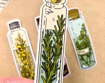Rosemary Bottle Sticker: Glossy Botanical Herb, Cottagecore Scrapbook