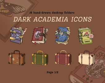 Dark Academia Hand-drawn Desktop Icons, Folder Icons, Digital Icons download, Mac Icons, Windows Icons, Cottagecore Folders