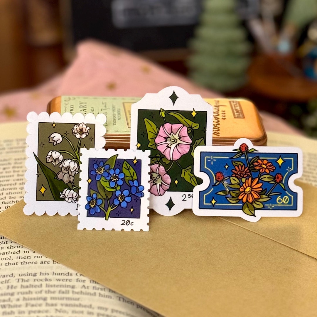Cottagecore Flower Stamp Stickers: Vintage Style Planner Stickers (4pc ...