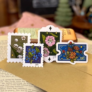 Frühling Blumen Stempel Sticker Pack | 4er Blumen Sticker Pack | Witchcore Sticker | Laptop Aufkleber | Junk Journal Aufkleber | Planner Sticker