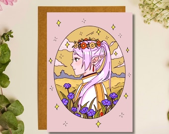 Lámina de anime Frieren: Decoración de pared de elfo ornamentado (12,7 x 18,8 cm)