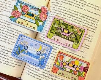 Dreamy Cassette Tape Sticker set of 4 | vintage cassette sticker, planner sticker, retro sticker, plant sticker, music sticker