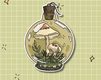 Mushroom Terrarium Sticker: Cottagecore Journal Scrapbook Decal