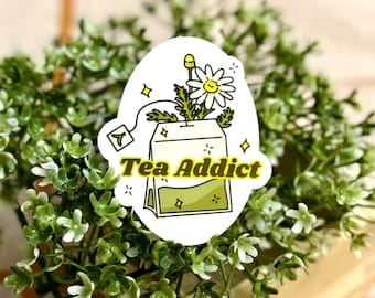 Tea Addict Glossy Sticker: Cottagecore Journal, Laptop Decal