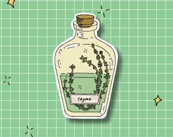 Thyme Bottle Glossy Sticker: Witchcore Cottagecore Herb