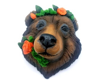 Magnet Ours [ Call of the moon ] Bear sculpture aimant floral fantasy