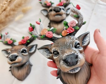 Magnet Cerf [ Call of the moon ] Deer sculpture aimant floral fantasy