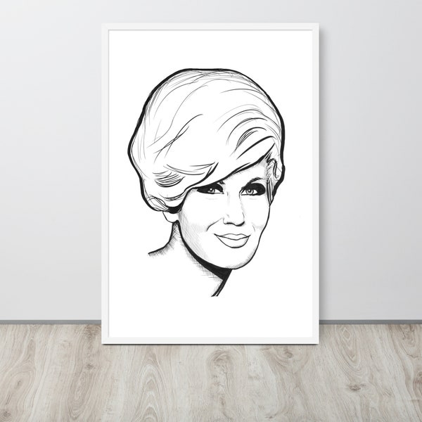 Framed 1960s Dusty Springfield Mono Line Art Premium Giclée Poster Print