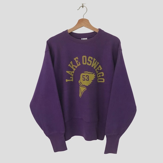 Felpa vintage anni '90 Champion Reverse Weave Lake Oswego, viola