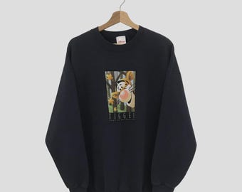 Vintage 90's Tigger Blue Sweatshirt Xlarge Tigger Big Logo Sweater Walt Disney Tigger Crewneck Tigger Cartoon Pullover Tigger Jumper Size XL