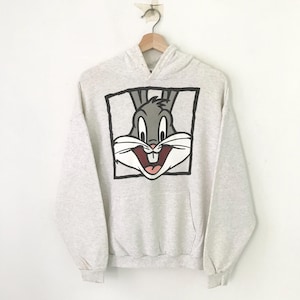 Vintage 90s Looney Tunes Grey Sweater Medium Looney Tunes Bugs Bunny Big Printed Hoodie Daffy Duck Bugs Bunny Pullover Sweater Hoodie Size M