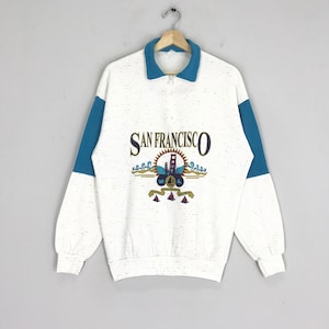 Vintage San Francisco Sweatshirt San Francisco Crewneck Francisco Bridge Sweater Pullover San Francisco Train Print Logo multicolor