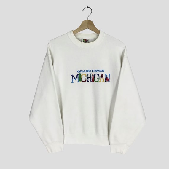 ⭐️レア⭐️ Vintage MichiganRag Co Chair Sweat 1897 Active Chenille Patch Midwest Fleece Crewneck for Women