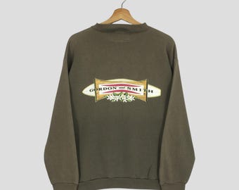 Vintage 90's Gordon & Smith Olive Green Surfing Sweatshirt Medium Gordon Smith Jumper Surfer Pipeline Ocean Wave Beach Surf Sweater Size M