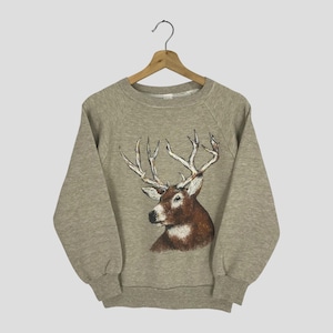 Vintage 90&#39;s Wildlife Deer Beige Sweatshirt Small Deer Sweater Tailed Deer Crewneck Deer Graphic Animal Hunting Habitat Deer Pullover Size S