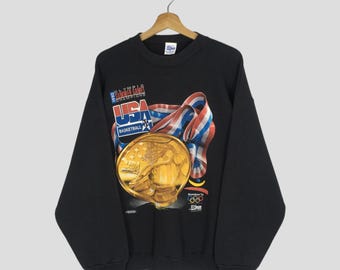 Vintage 90's USA Olympics Summer Games Black Sweatshirt XLarge Olympics Summer Games Basketball Champions Sweater Olympics Crewneck Size XL
